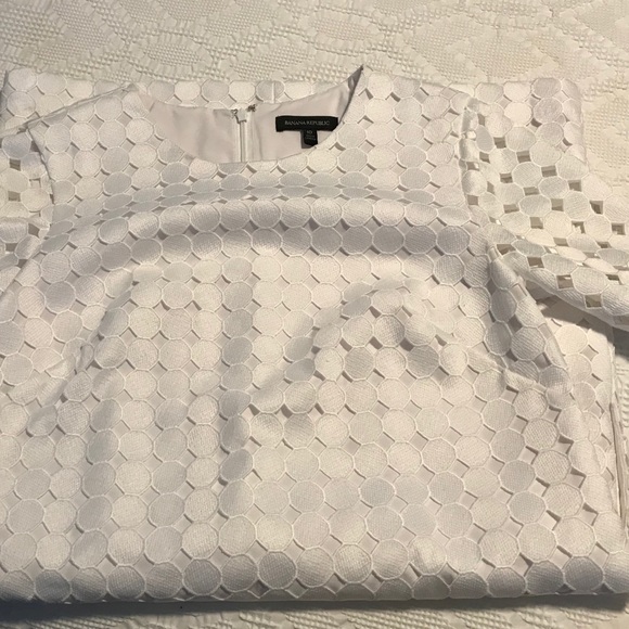 Banana Republic White Geometric Shift Dress Sz 10 - Picture 4 of 8